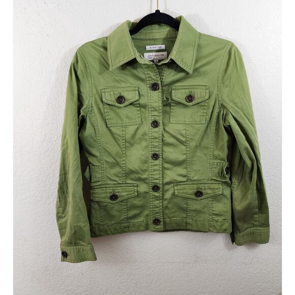 Jones New York Jackets & Blazers - Jones New York Sport Stretch Womens S Green Button Front Canvas Utility Jacket
